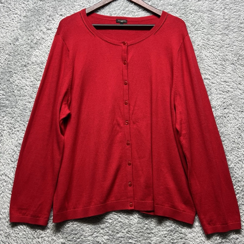 Talbots Sweater Cardigan 3X Red Button Up Cashmere Blend Charming Classic